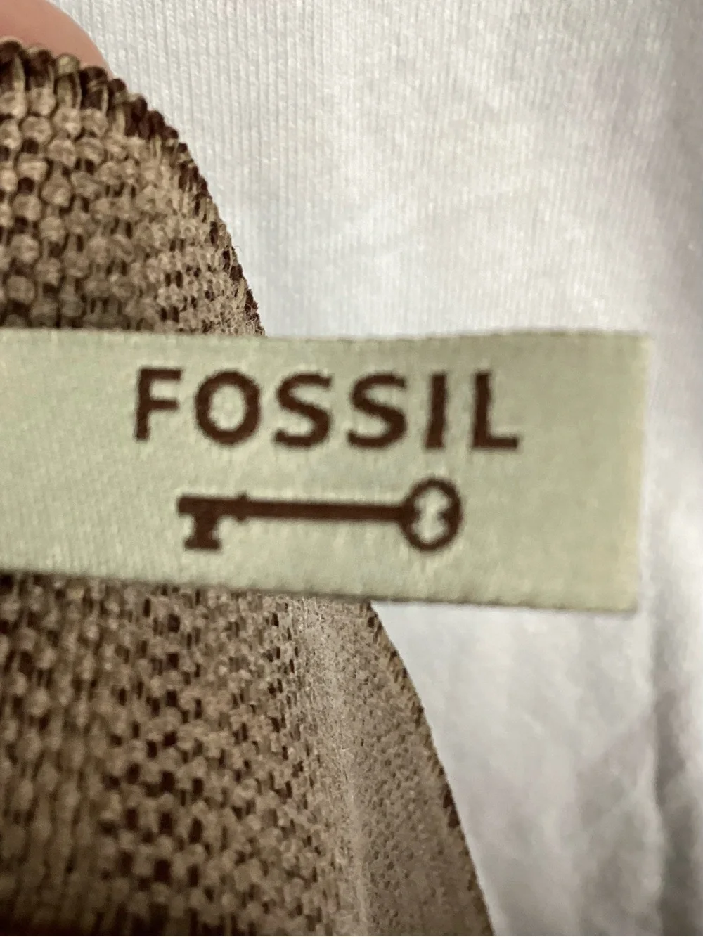 Fossil Brown Leather-Trim Canvas Belt with Sculpted Silver Hook L-XXL